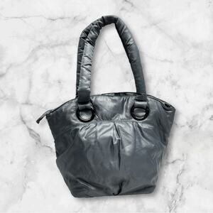 Bath & Body Works VIP Charcoal Gray Zippered Tote Bag Handbag Padded Soft Puffer